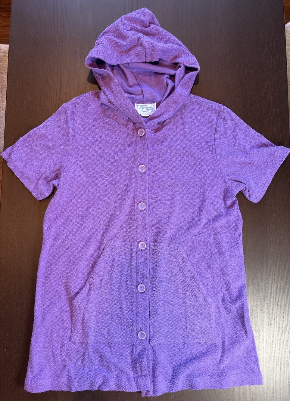 Vtg Water Water Every Wear Purple Terry Swimsuit Cover-up Hood Women’s Sz XL
